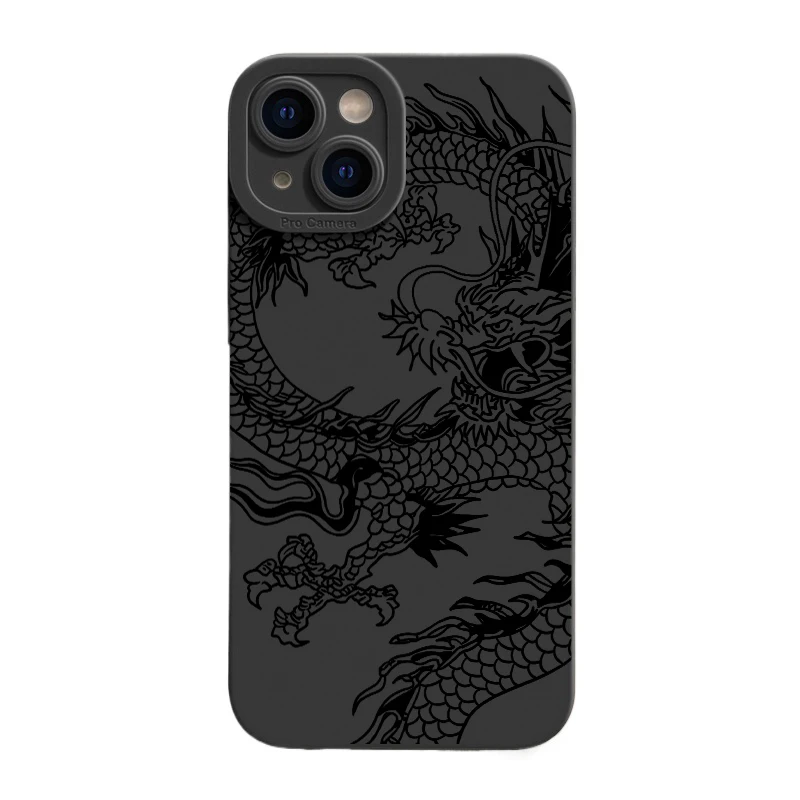 Elegant Matte Black Chinese Dragon Silicone Phone Case - Shockproof and Soft Cover