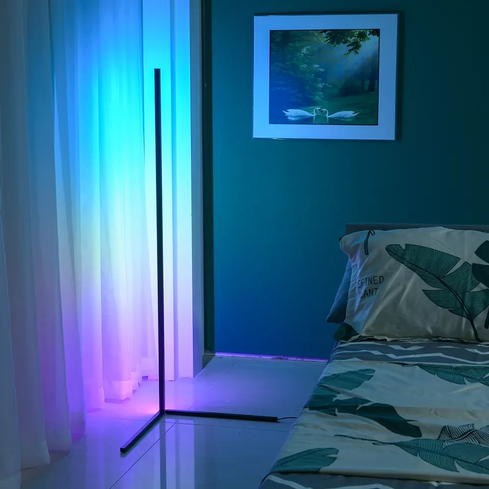 Smart LED Corner Floor Lamp RGB Color Changing Music Sync Timer Setting Group Control Work With APP Remote 160CM for Living Room