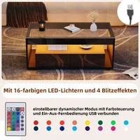 Table basse avec éclairage LED 16 couleurs, table de canapé rectangulaire avec 2 grands tiroirs, table de salon en verre, design à double couche 3