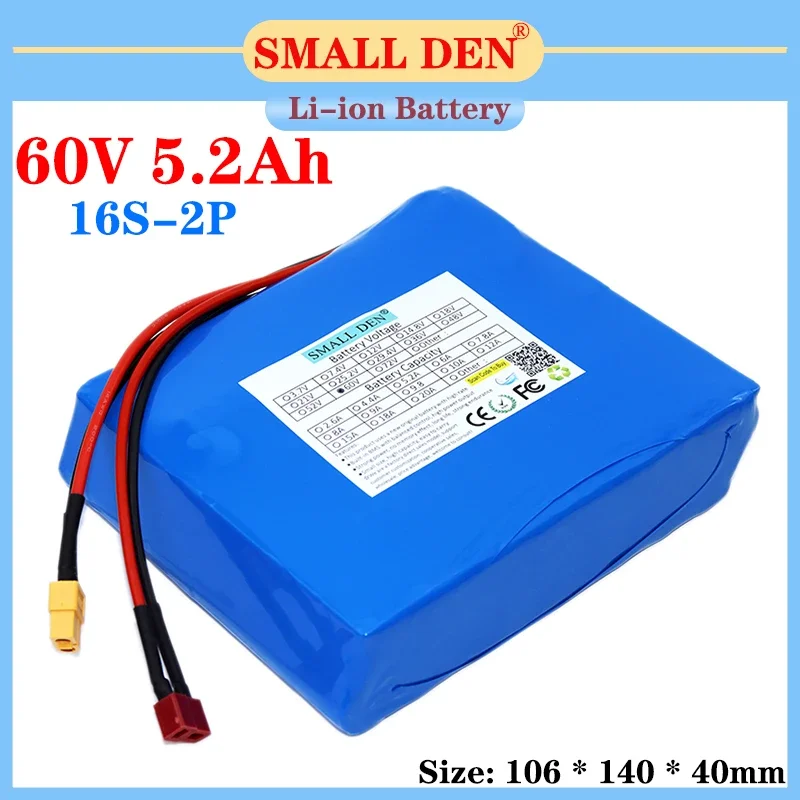 

Unicycle Battery 60V 5.2Ah 18650 Li-ion Battery Pack 16S2P Built-in BMS Continuous Power 900W for Electric Unicycle Battery