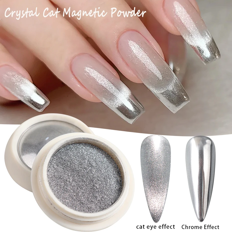 Moonlight Silver Cat Magnetic Nail Powder Clear Bright Mirror Chrome Pigment Dust Metallic Effect Nail Manicure Decoration
