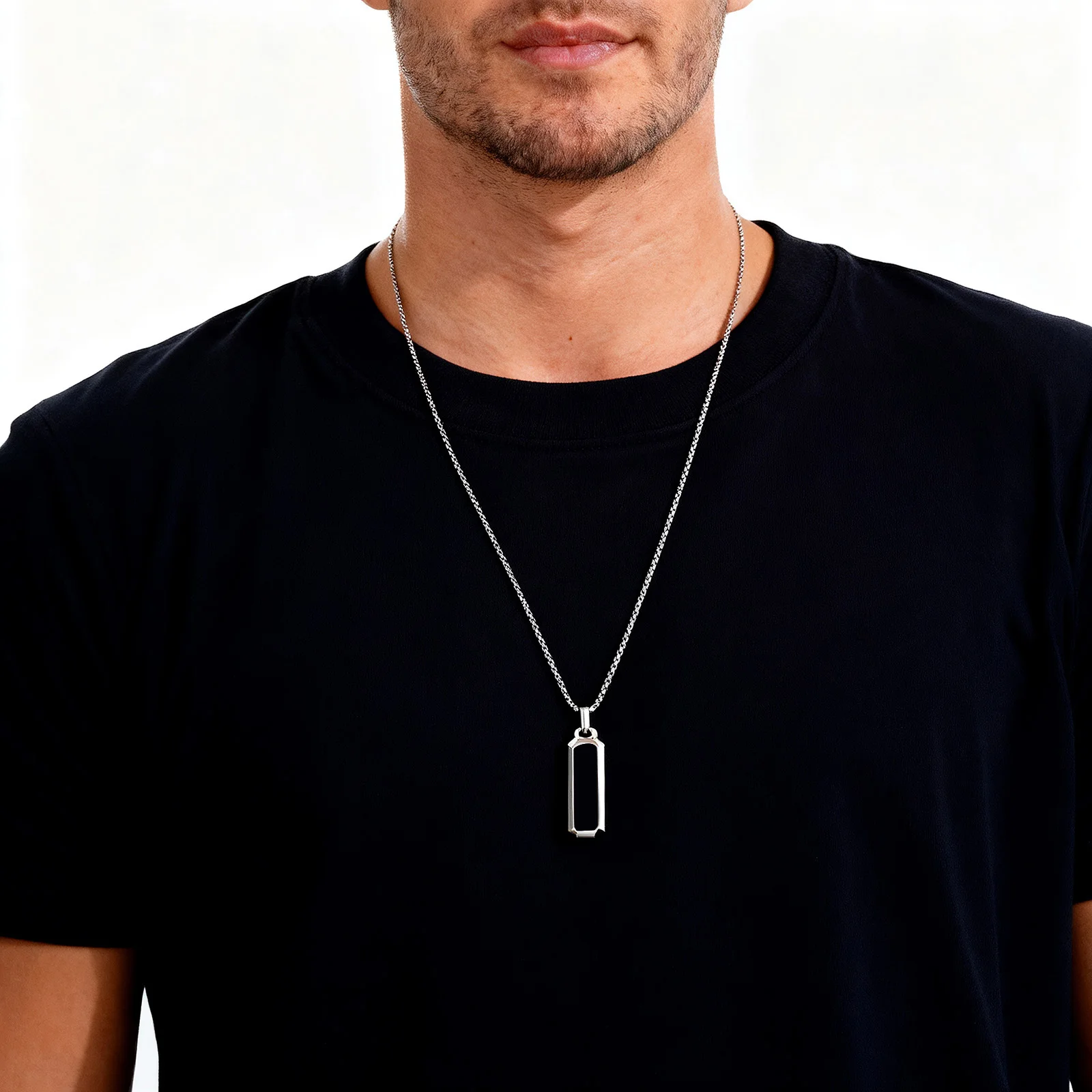 Natural Stone Geometric Pendant Necklace for Men,Stylsih Stainless Steel Vertical Bar Necklace,Male Jewelry Gift