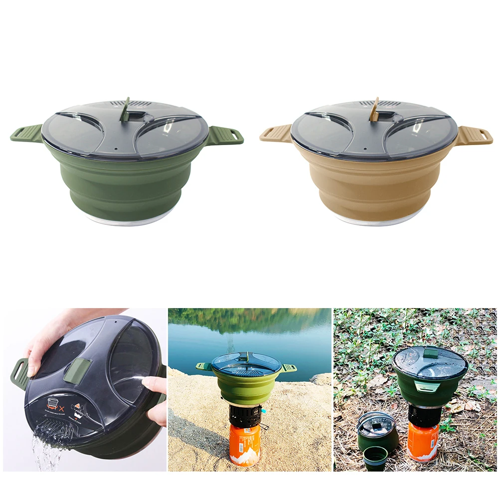 Silicone Folding Kettle Cooking Pots Portable Camping Kettle Cookware