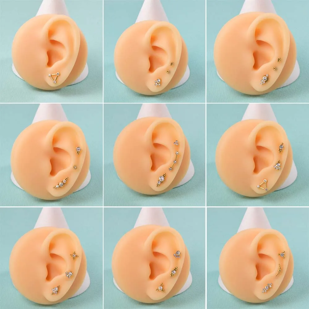 12PCS G23 Titanium&Steel 16G Cz Labret Lip Ring Crystal Cluster Ear Cartilage Tragus Helix Earrings Piercing Screw Fit Top 16g