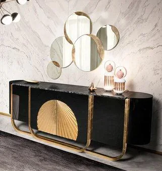 

Long mesa porch cabinet light luxury dining side cabinet black gold-inlaid large-capacity shoe cabinet