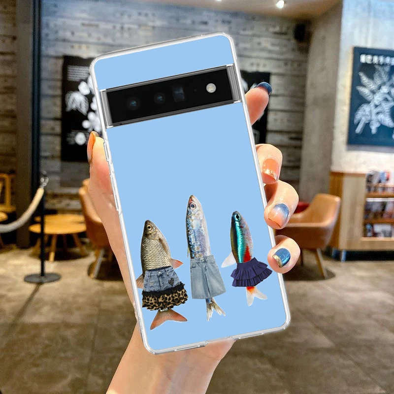 Transparent Soft TPU Phone Case with Funny Fish Sardines Laser Design