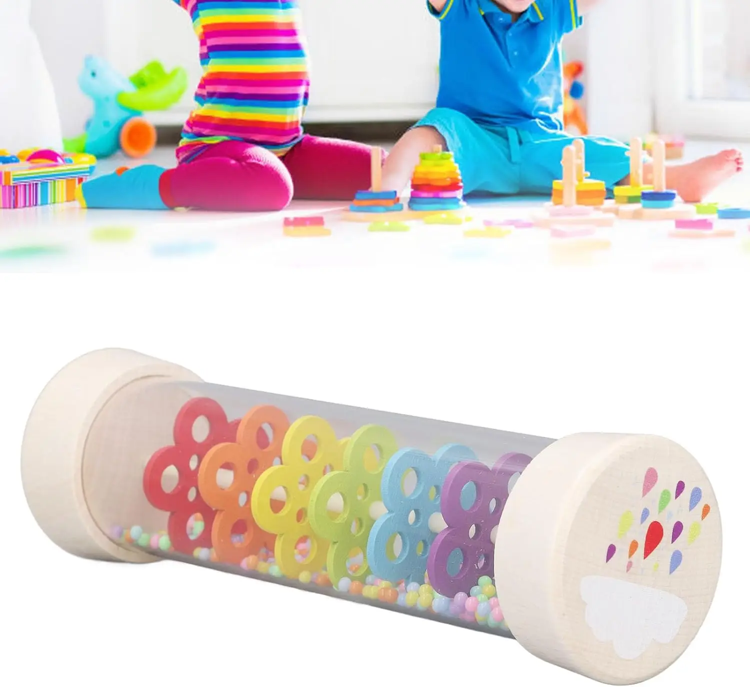 Wooden Rainmaker Montessori Toys for Baby 6-12 Months, Baby Rattle Sensory Development Toys, Infant Musical Toys For Baby 6