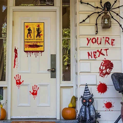 

Horrible Halloween Bloody Handprint stickers Wall Window Door Home Decal Stickers Halloween Party Decoration Haunted House Prop