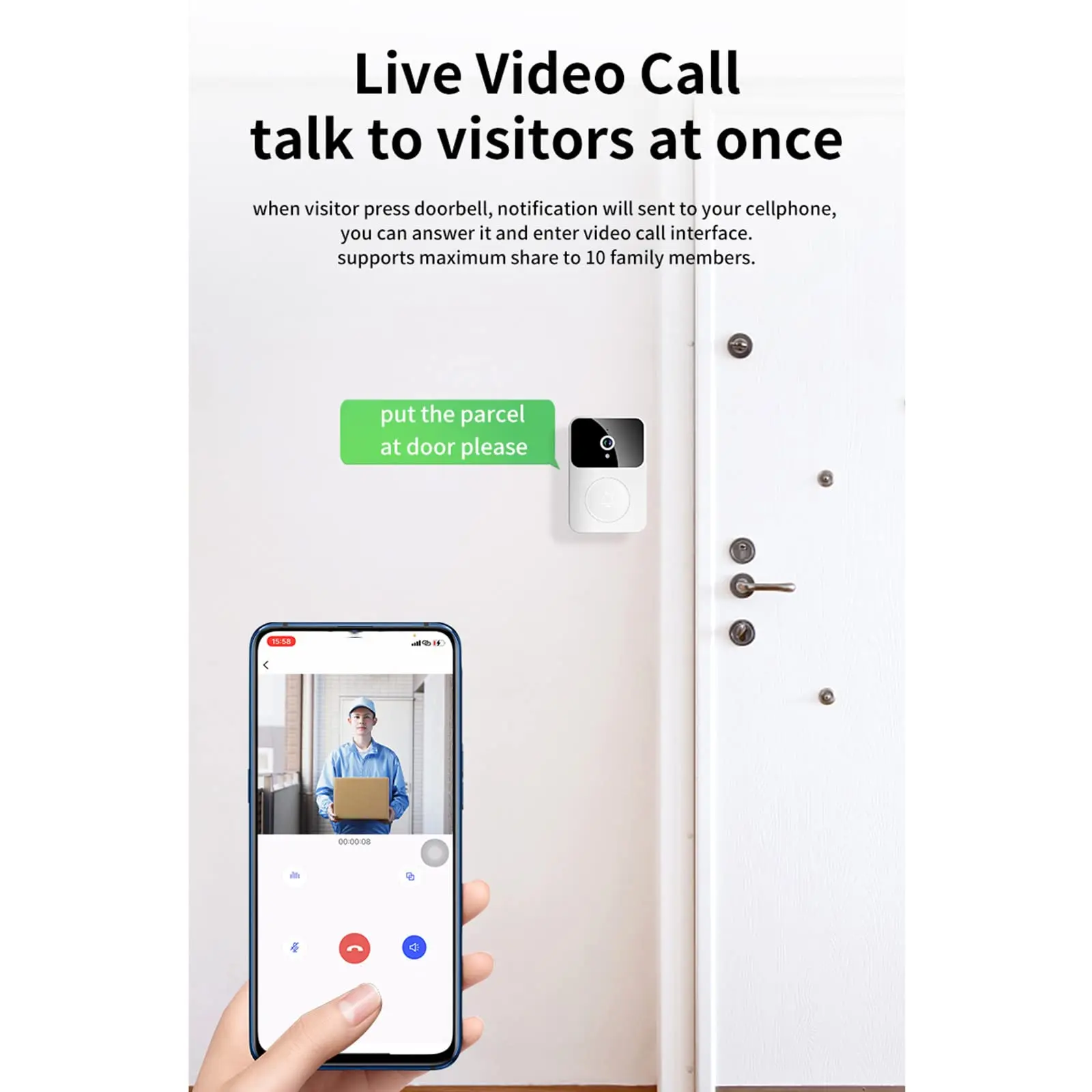 Bezdrátový chytrý záruka doorbell HD noc vidění kamera WIFI dobíjecí obousměrné interphone