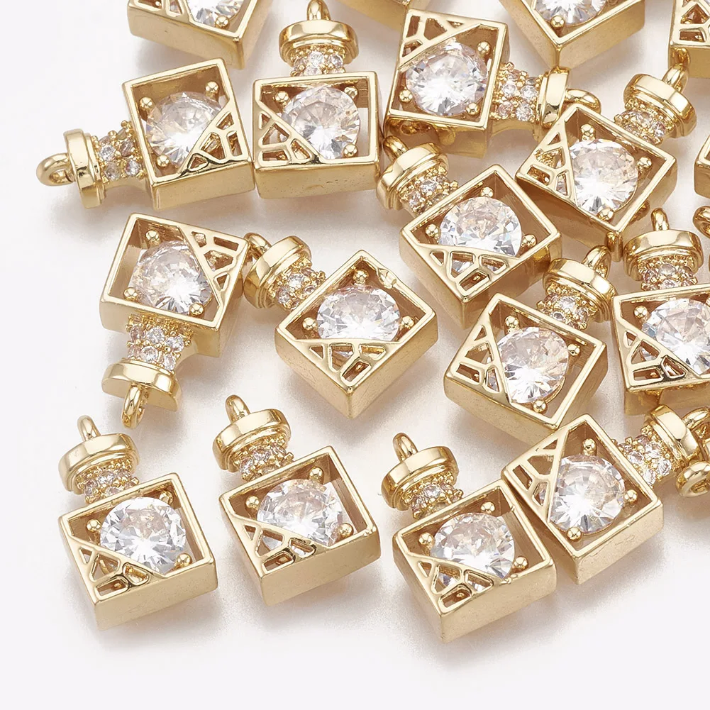 20Pcs Brass Cubic Zirconia Charms Real 18k Gold Plated Perfume Bottle Pendants for Diy Woman‘s Necklace Jewelry Making Findings