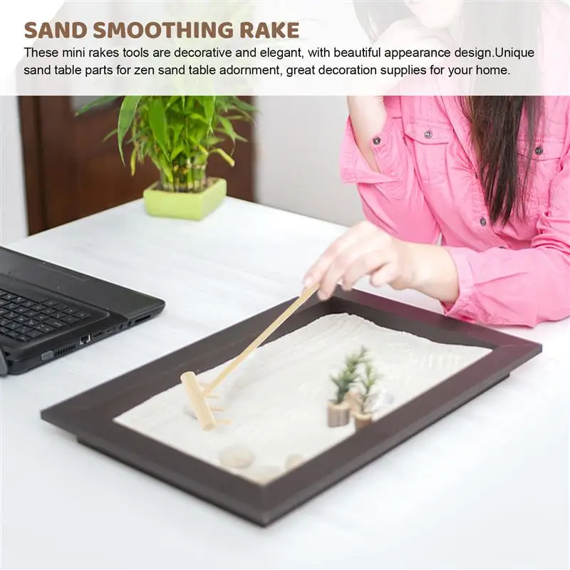 8Pcs Mini Meditation Sand Zen Garden Tabletop Garden Sandbox Tools Kit Mini Bamboo Rake Meditation Feng Shui Decor Desktop farming rake
