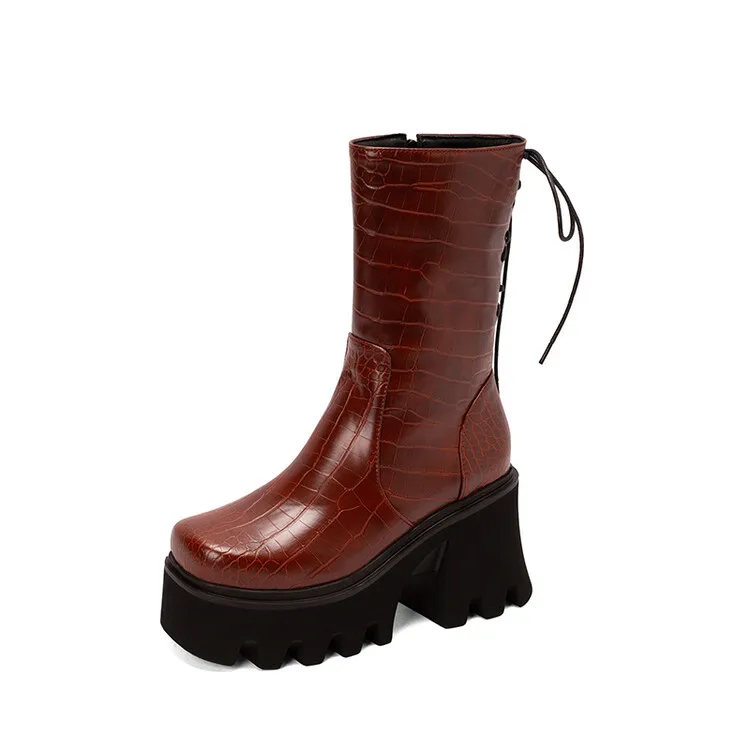 Bottes Tendance Pour Femme Avec Fermeture éclair Sur Le Devant, Petites Bottes Courtes à Semelle épaisse Pour Femme, Bottes D'hiver Minces Pour Femmes (noir, 8