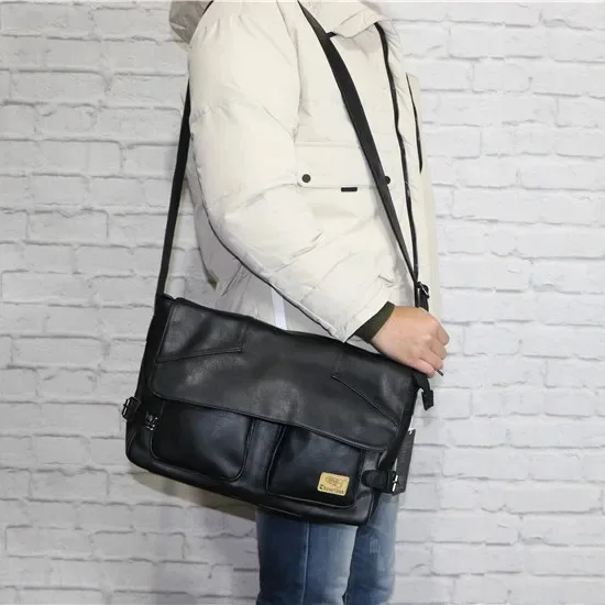 

good Quality travel bag leather pu Random shoulder Crossbody OUTER s mens school retro Zipper magazine [UNK]Satchel[UNK]