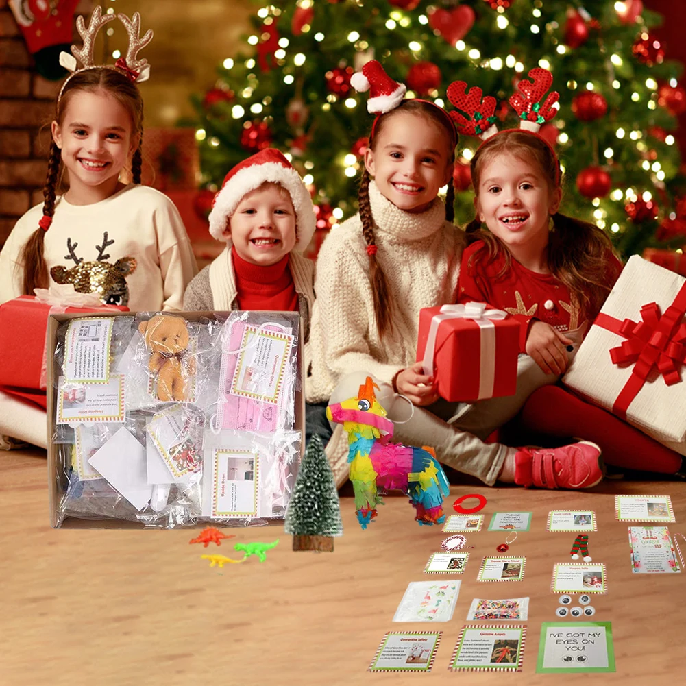Christmas Advent Calendar Elf Kit 12/24 Days of Christmas Fun Elf Activities Props for Children Friends Family