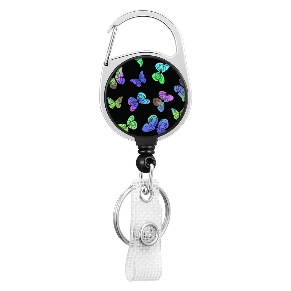Butterfly Lanyard Clip Keychain Name Tag Holder Keyring Id Card Key Ring Cord Reel Retract Pull Key Chain Office Recoil Badge retractable badge reel badge holder badge holder keychain retractable id tag retractable id lanyard retractable key ring