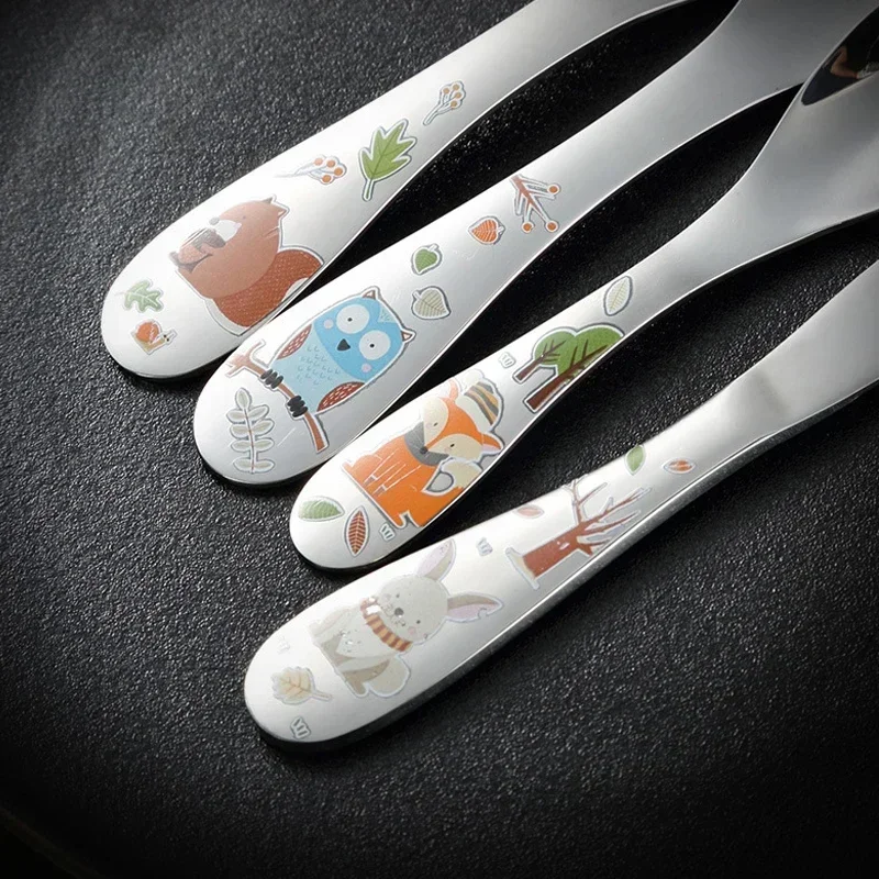 Learning Spoons Fork Spoon Set Stainless Steel Cutlery Set Baby Cutlery Tableware Set Food Training Spoon Dessert Spoon for Children Feeding Fork Baby Gadgets