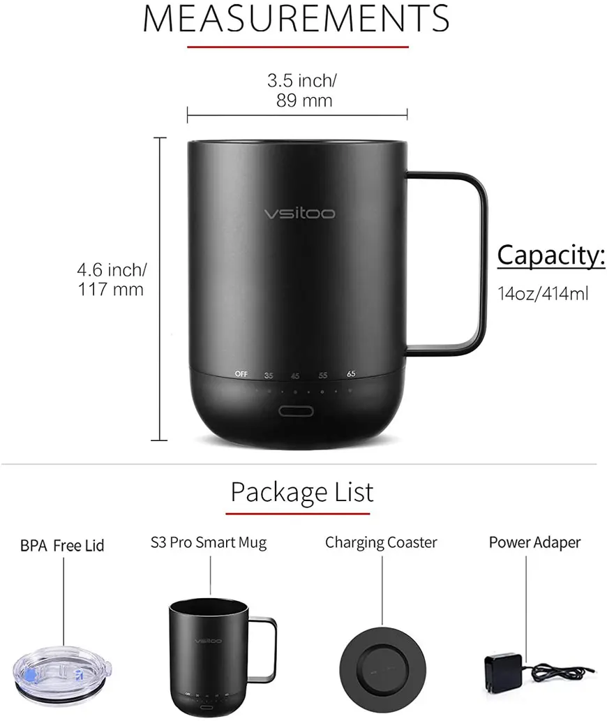 Smart Coffee Mug Warmer with Double Vacuum Insulation Stainless Steel with  Charging Coaster 12 Oz - AliExpress