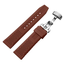 Silicone Quick Release Watch Strap with Butterfly Buckle - Available in Multiple Sizes - 22mm (Brown)