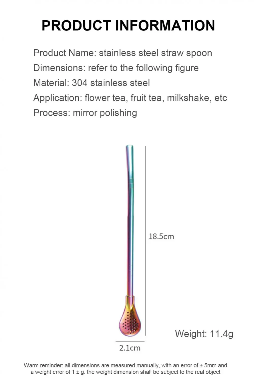 Description Picture 3 of itemColorful 304 Stainless Steel Tea Drinking Straws Spoon Yerba Mate Tea Filter Reusable Bombilla Gourd Tea Tools Bar Accessories