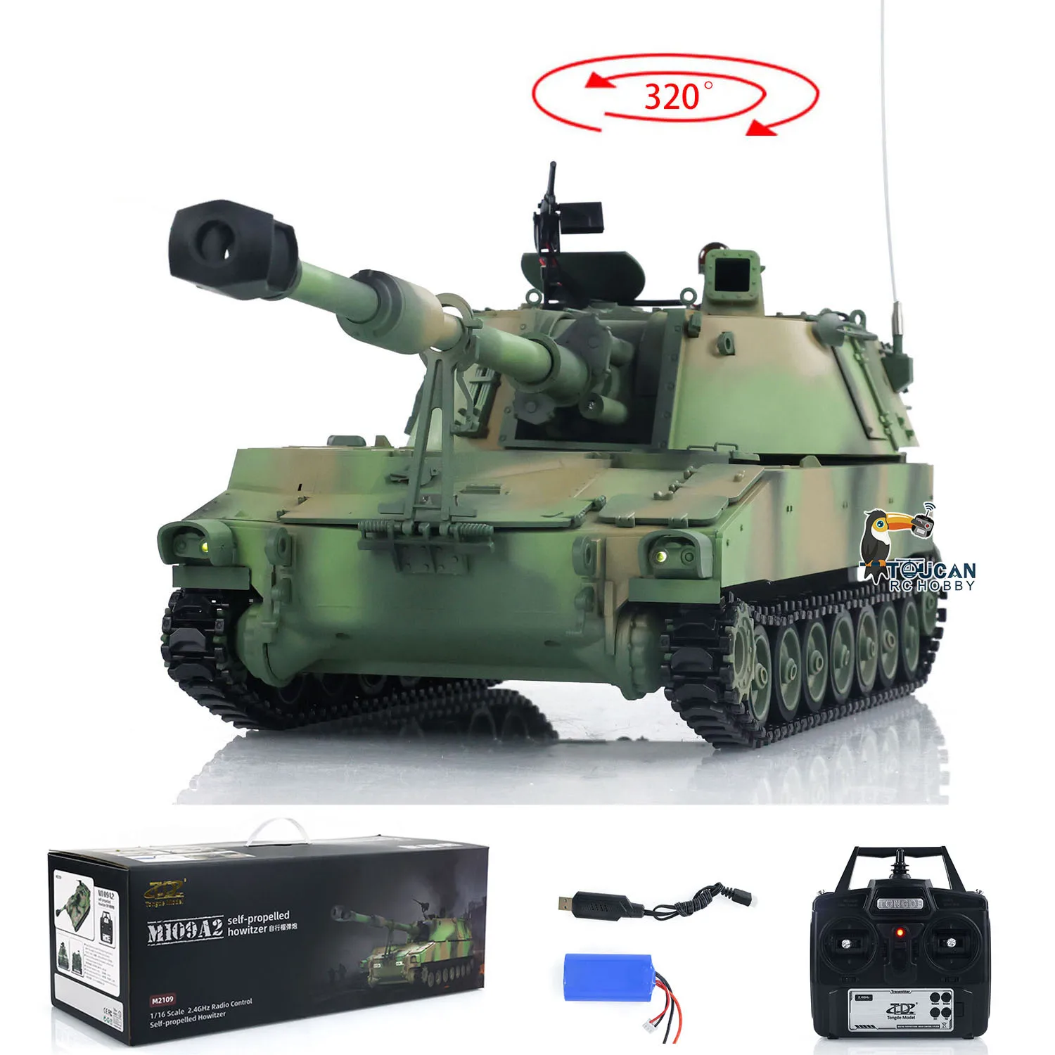 Tongde M109A2 RC 1/16 Military Battle Tank Model Self-propelled Howitze RTR Infantry Fighting Vehicle Light Sound Smoking Toy 5