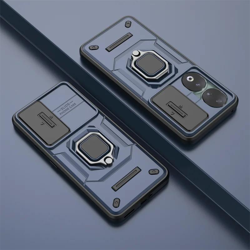 Sleek Slide Lens Protect Phone Case with Magnetic Ring Holder - Enhanced Durability