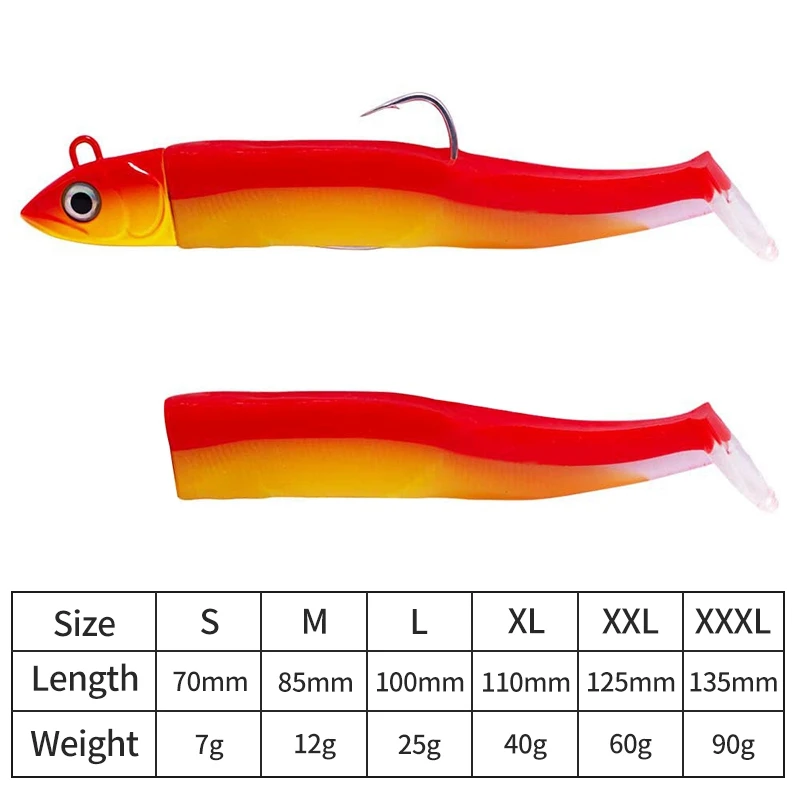 Black Minnow Lure Fishing Soft Lure 7g/12g/25g/40g/60g/90g Jigged Head Pre-assembled LuresSoft Fish Lures