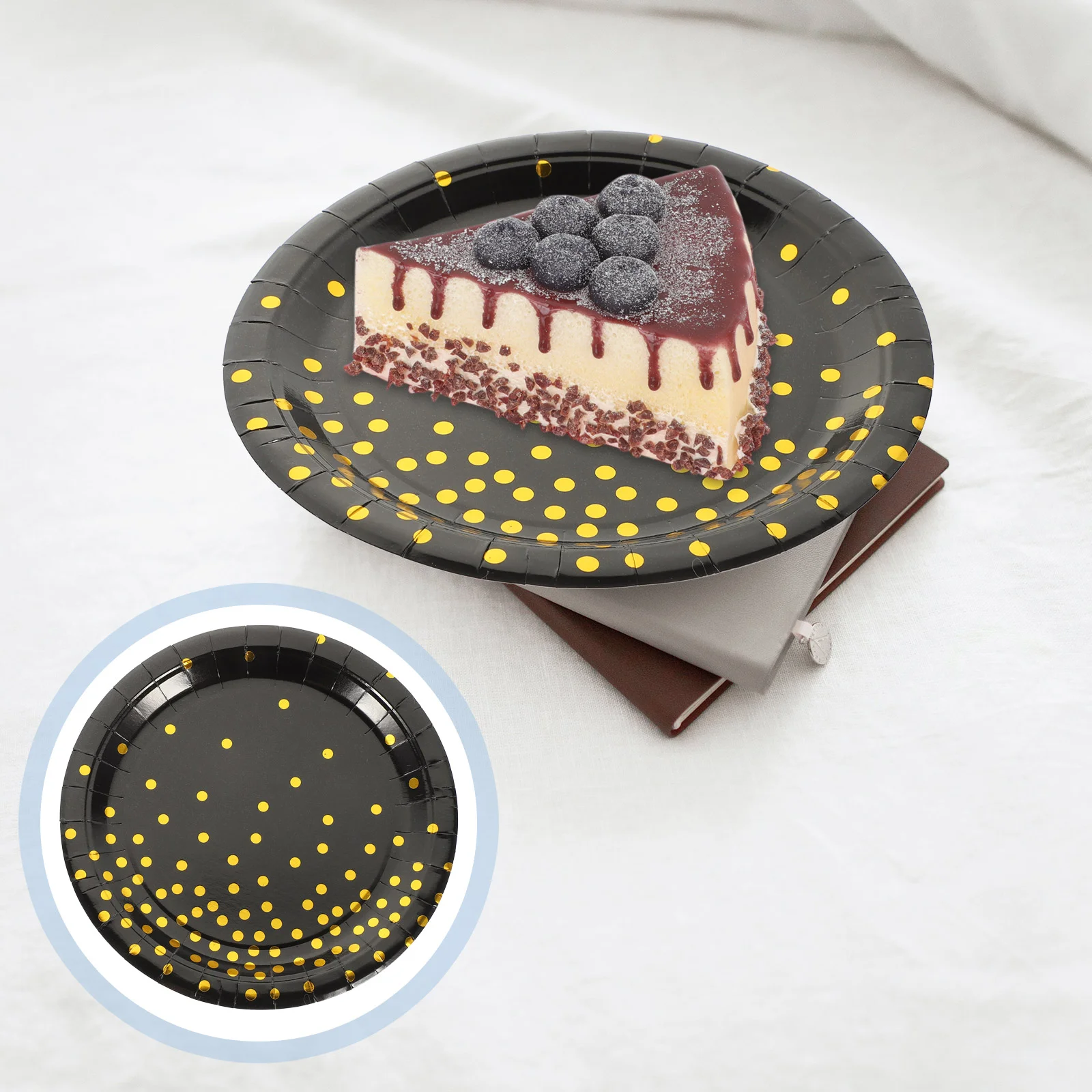 16pcs Disposable Paper Plates Solid Black Cake Plate Decorative Tableware Party Supplies (9inch) paper disposable tableware