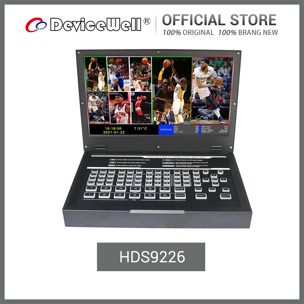 

DeviceWell HDS9226 11.6" 6-CHANNEL VERTICAL SCREEN WITH KEYING TYPE-C STREAMING RADIO AND TELEVISION GRADE PORTABLE SWITCHER