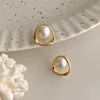 Boucles d'oreilles françaises élégantes en perles plates épissées, couleur or, pour bijoux de fête à la mode coréenne, accessoires doux pour femmes, nouvelle collection 2024