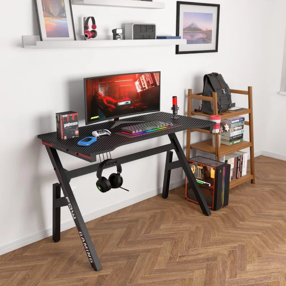 Gaming Desk Computer Desk 47 Inch Home Office Desk Extra Large Modern Ergonomic  PC Carbon Fiber Table Gamer Workstation 4