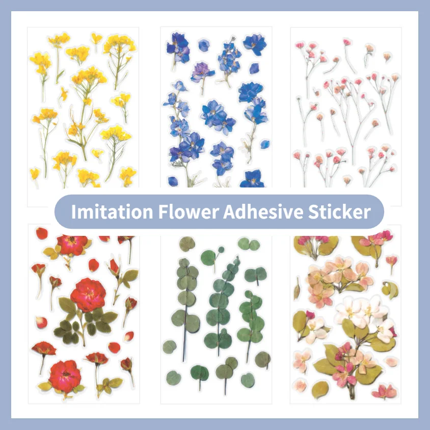 Creative Imitation Flower Adhesive Sticker Dry Flower Stickers Laptop Waterproof Journal Scrapbook Album Supplies Decal Toy