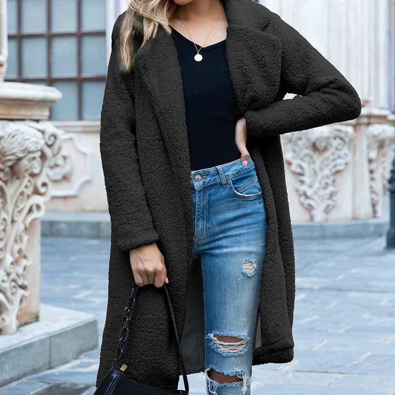Lamb Wool Coat 2022 Women's Autumn and Winter New Casual Women's Mid-length Fashion Solid Color Temperament Lapel Wool Cardigan