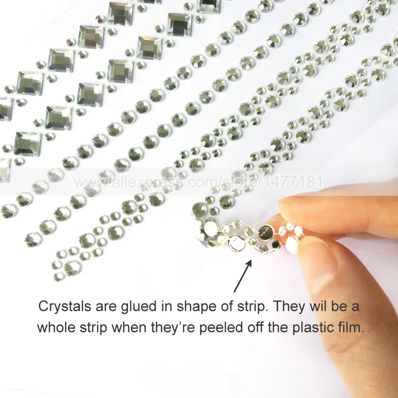 3 Sheets) Acrylic Rhinestone Gem Strips Stickers Self Adhesive Sticky  Diamante Gems Scrapbooking Wedding Stationery Crafts - AliExpress
