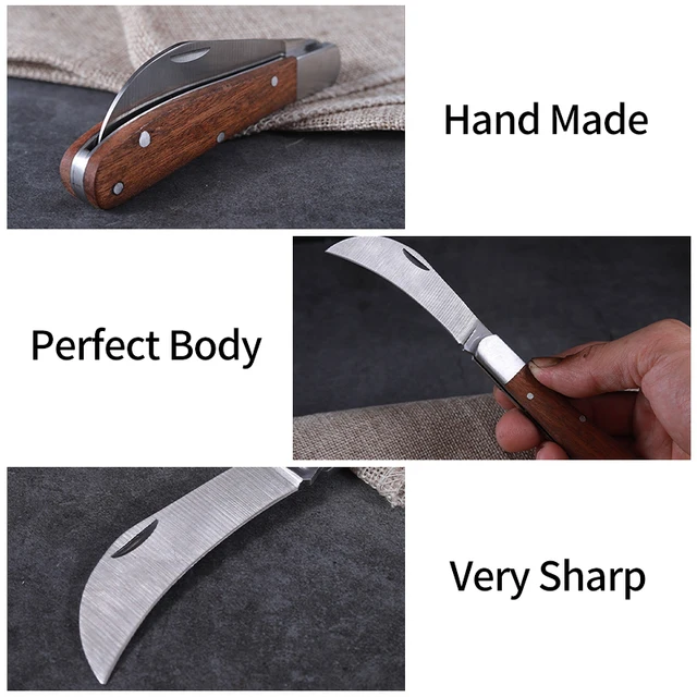 Folding Grafting Knife Grafting Tools Bonsai Pruning Knife Professional Garden Seedling Fruit Tree Cutter with Wooden Handle 6