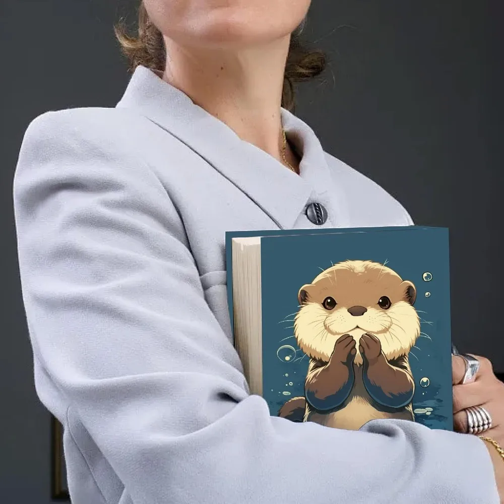 Cartoon Otter Stretchable Book Cover Washable Reusable Book Sleeve Protector Up to 9 x 11 Inch Notebook