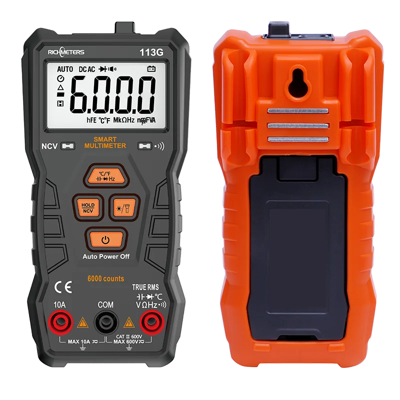 RICHMETERS RM113D NCV Digital Multimeter 6000 Counts Auto Ranging AC/DC Voltage Meter Flash Back Light Large Screen 113A/D 5