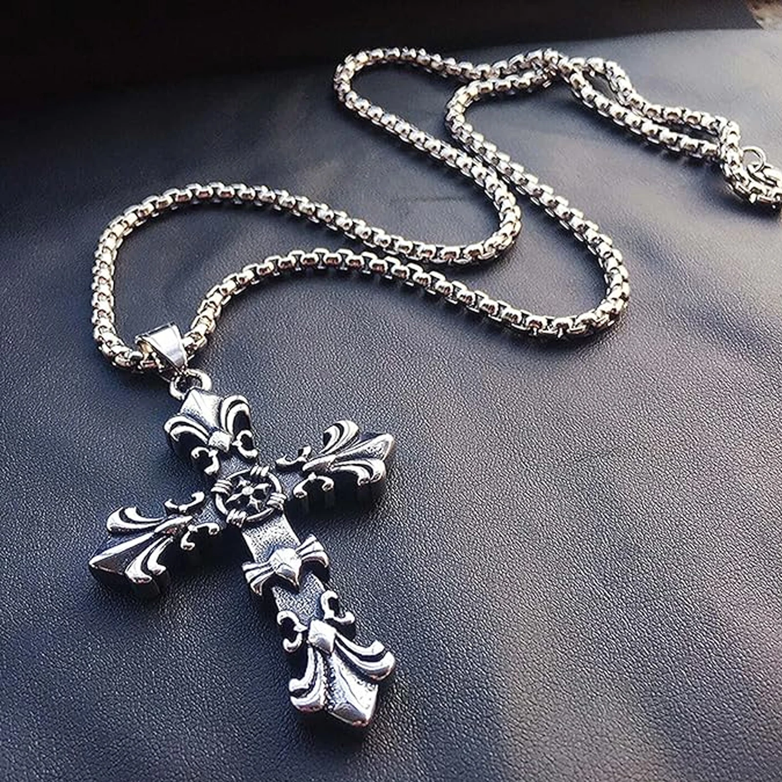 Unisex Cross Necklace, Titanium Steel Pendant and Cross Earrings, 24