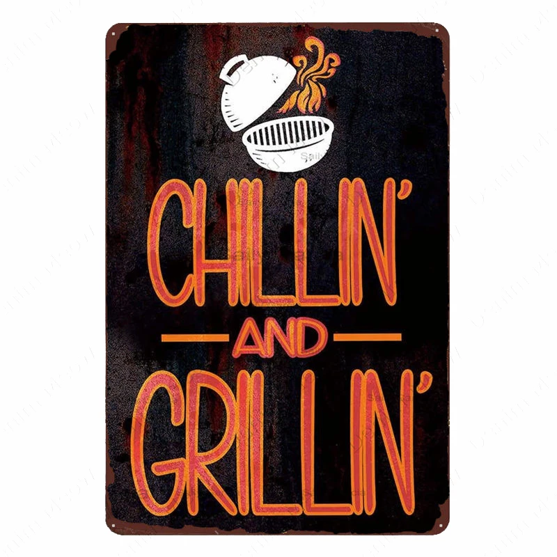 Description Picture 6 of itemBackyard BBQ Sign Vintage Grill King Metal Tin Sign Bar Pub Garden Decor Dad's BBQ Wall Plate Chillin&Grillin Retro Plaque N377