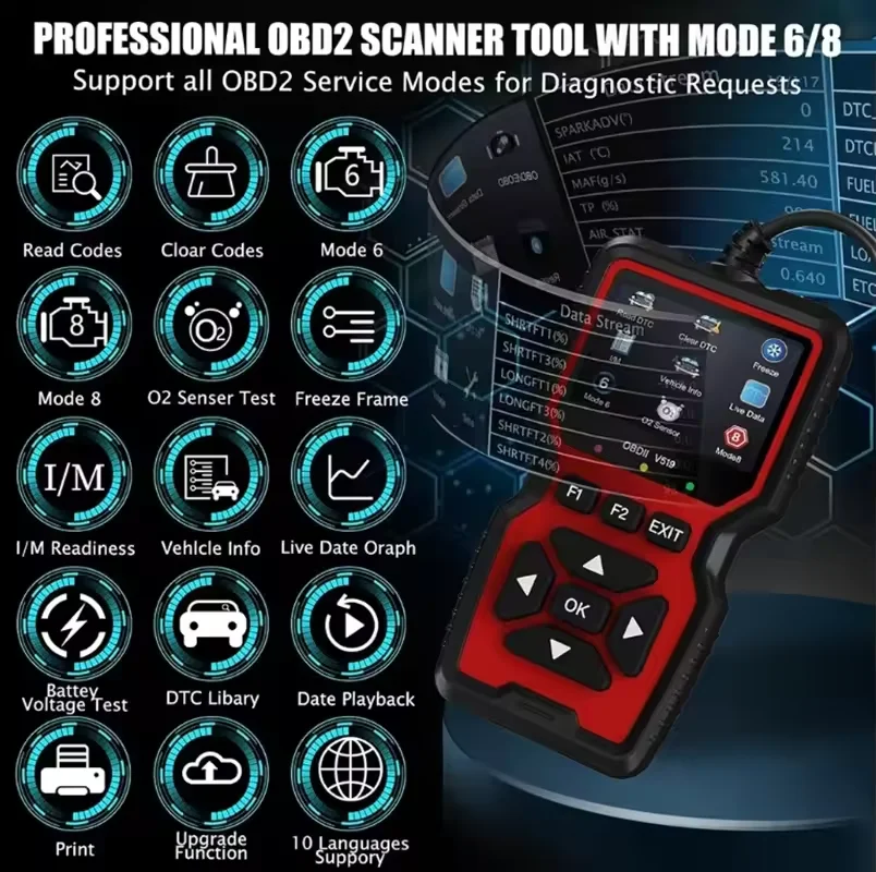 OBD2 Scanner Car Diagnostic Tool Voltage Tester Professional Auto Check Engine Code Reader OBD II Automotive V519