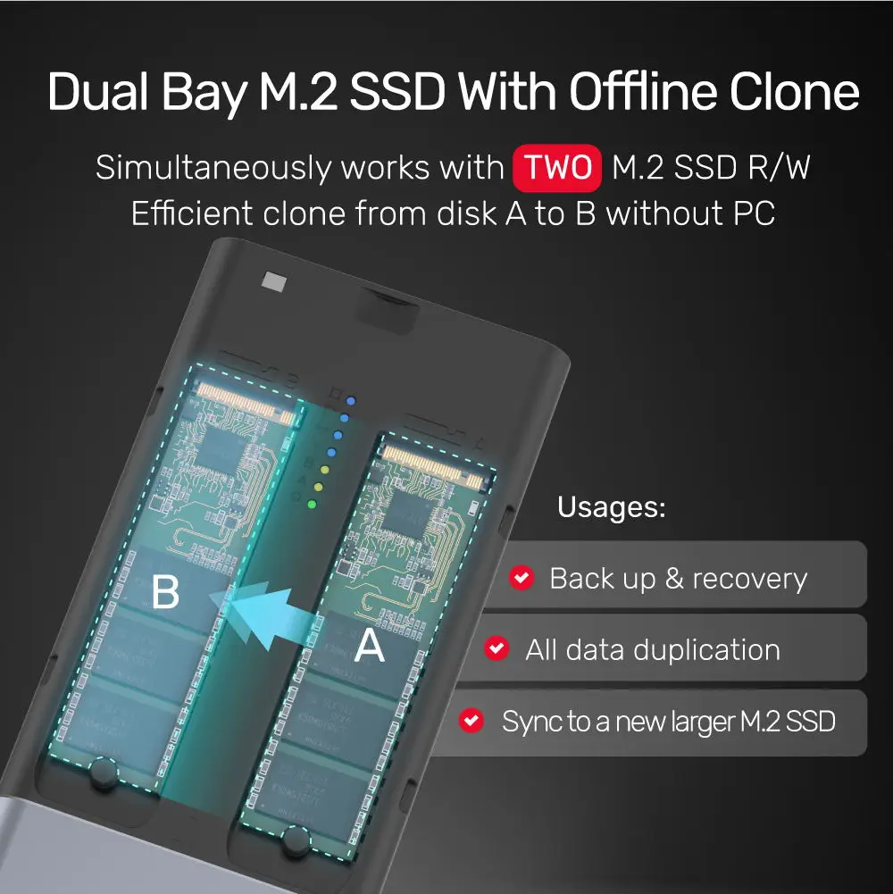 Unitek dual bay m2 ssd case nvme enclosure m 2 to usb type c 3 2 ssd