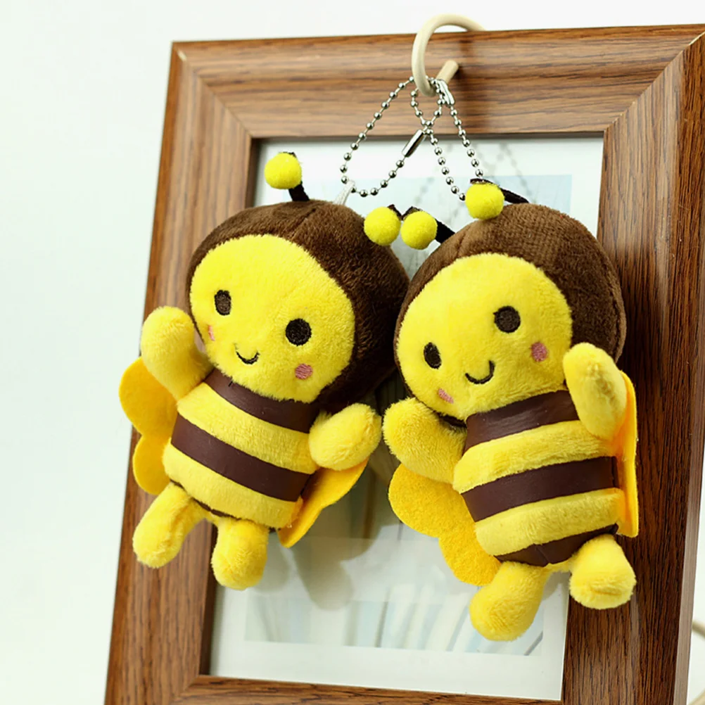 

2 Pcs Yellow Gifts Bee Keychain Plush Hanging Decor Wallet Ornament Schoolbag Pendants DIY Keychains