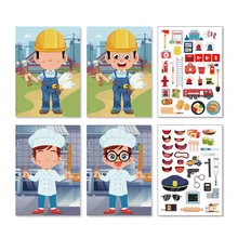  Creative Make Your Own Stickers for Kids DIY 6 Profession Character Facial Features Makes A Face Sticker Children Puzzle Toys 