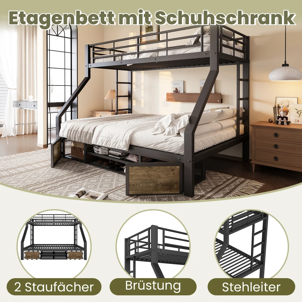 90 x 200 cm, 140 x 200 cm, Schlafzimmer-Etagenbett, mit Schuhschrank und Aufbewahrungsfächern, Sicherheitstüren, Leiter (ohne Matratze) – Detail 2