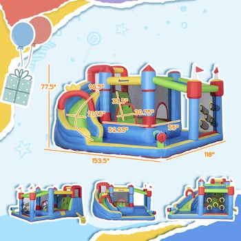 6-in-1 Inflatable Bounce House Outdoor Toy, Inflatable Water Slide for Kids 4