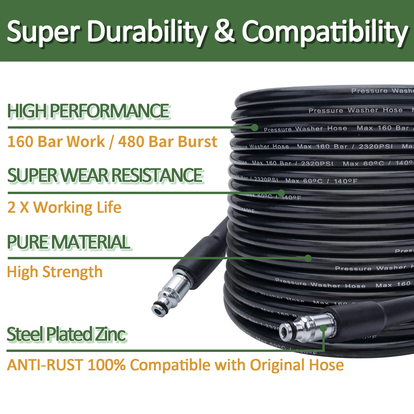 10 m Pressure Washer Hose High Water Cleaning Hose Pipe Cord Car Washer Extension Hose for Bosch High Pressure Cleaner 2