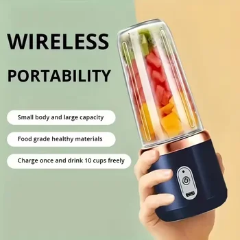 1pc Portable Small Electric Juicer Blue/Pink Stainless Steel Blade Cup Juicer Fruit Automatic Smoothie Blender Kitchen Tool 1