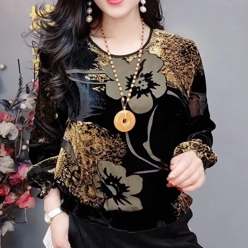 2023 New Casual Fashionable Versatile Women's Clothing Printed Round Neck Long Sleeved Oversized Temperament Commuting Pullover