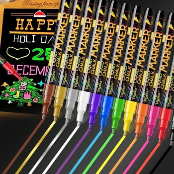 Pennarelli a gesso liquido 12/8 colori - Pennarelli cancellabili a punta spessa da 1,0 mm, vivaci, per lavagne bianche, lavagne nere, finestre, vetro, vetri auto