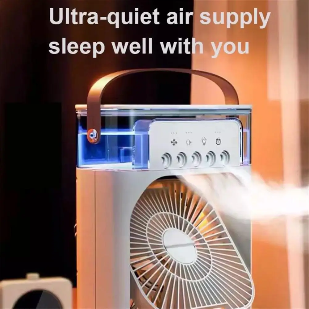 Cooling Fan Air Humidifier 6 Inch Air Conditioner 3 Speeds 5 Sprays 7 Color Lights Portable