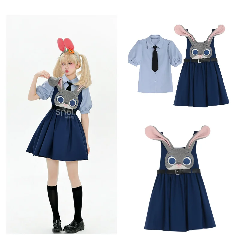 

Disney Judy Anime Cute Cartoon Cotton Suspender Skirt Kawaii Girl Heart Sweet College Style Skirt Jk Style Spring Autumn Dress